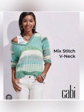 Cabi #6170 Mix Stitch V-neck Pullover Spring22
